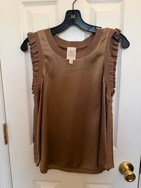 cinq a sept 100% silk Brown Ruffle-Trim Sleeveless Camisole